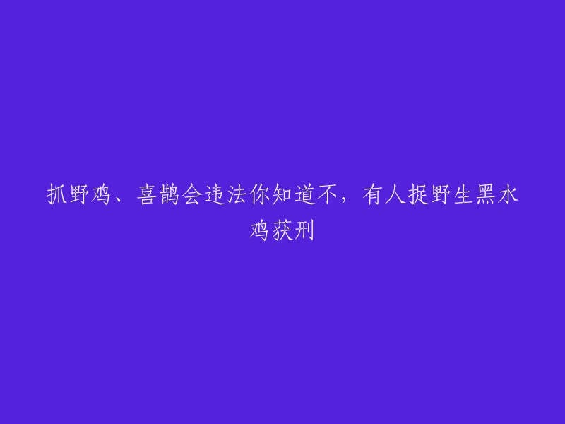 您可以将标题重写为：抓野鸡、喜鹊会违法，有人因捉野生黑水鸡获刑。