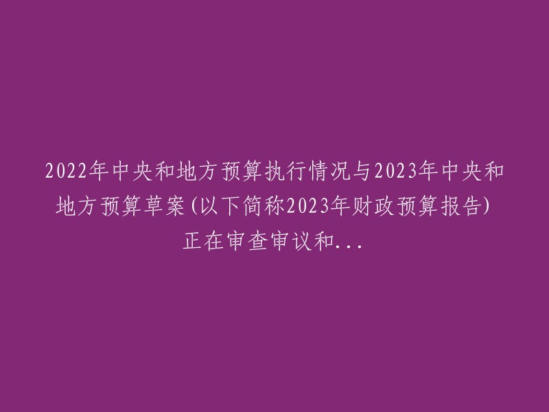 022年中央和地方预算执行情况与2023年预算草案审查审议中(以下称2023财政预算报告)