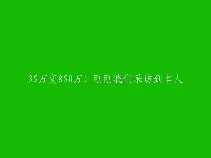 从35万到850万！我们刚刚独家采访了这位成功人士