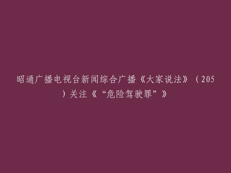 《大家说法》(205)节目关注：《危险驾驶罪》引发的讨论