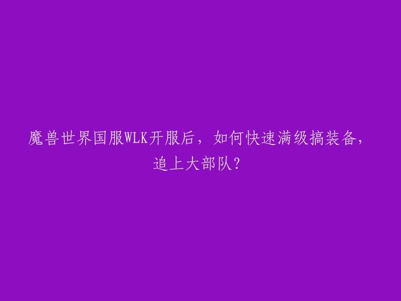 你好，以下是一些关于魔兽世界国服WLK开服后如何快速满级搞装备，追上大部队的攻略：

- 手动升级
- 副本站桩
- 直升70级