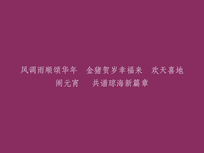 庆贺华年，祈愿风调雨顺；金猪献瑞，喜迎福祉到来；欢度元宵，共享天伦之乐；共同谱写琼海新篇章。