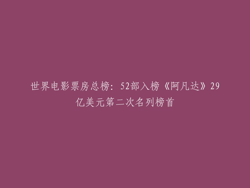 世界电影票房总榜：52部入榜，《阿凡达》以292.3亿美元的票房成绩位居首位，成为全球票房最高的电影。 

如果您需要更多的信息，请访问以下网站：  