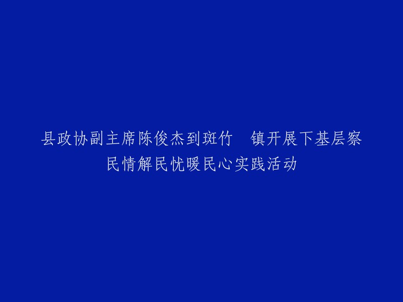 陈俊杰副主席深入斑竹垱镇开展基层调研，关注民生问题，提升民众幸福感