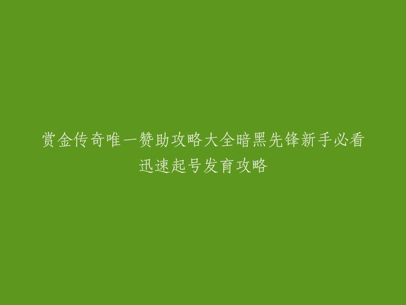 您好，根据您的要求，我为您重写了标题：赏金传奇唯一赞助攻略大全 - 暗黑先锋新手必看迅速起号发育攻略。   