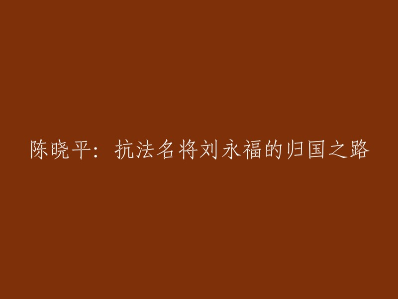 陈晓平：刘永福，一位抵抗法国的名将，重回祖国之路