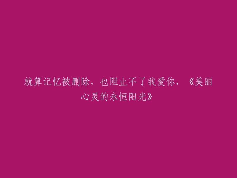 即使记忆被抹去，也无法阻挡我对你的爱，《美丽心灵的永恒阳光》