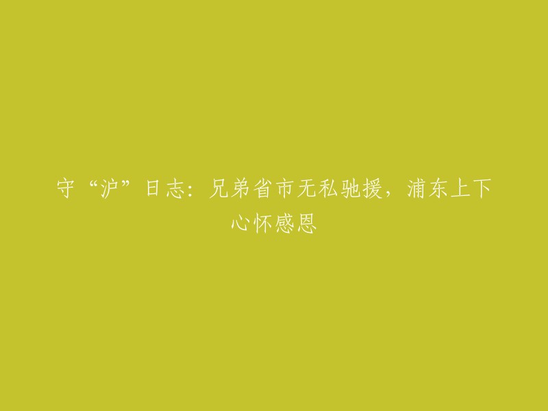 兄弟省市无私援助，浦东人民心怀感激：守沪日志"