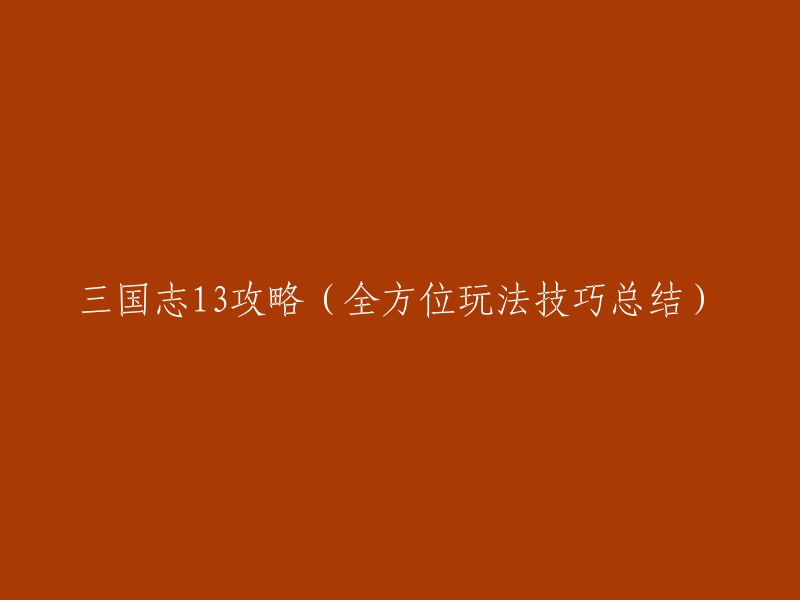 好的，以下是重写的标题：

三国志13全方位攻略技巧总结   