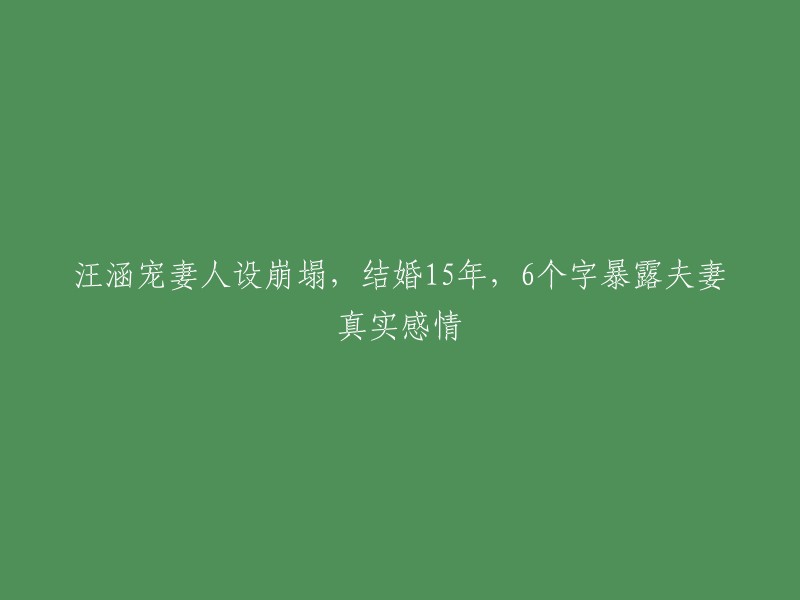 汪涵的婚姻生活揭示：15年婚姻，6个字展露真实夫妻情感"