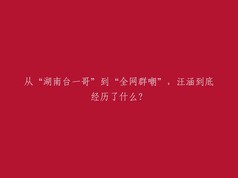 汪涵曾经是湖南卫视的主持人，被称为“湖南台一哥”，但是如今却被人讨厌，全网嘲讽。他的跌宕人生引发了广泛的社会讨论  。